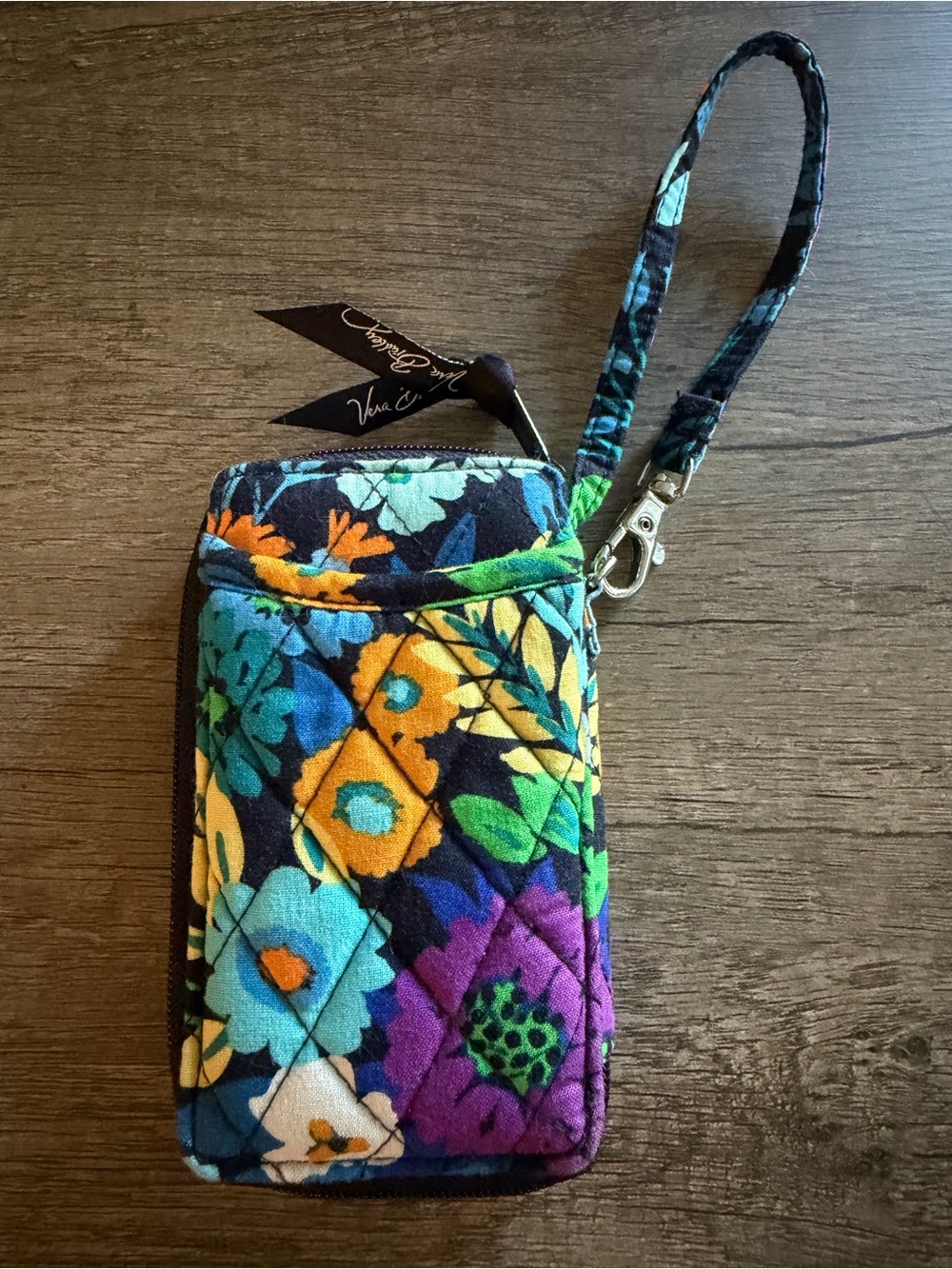 Vera Bradley Quilted Floral Wristlet Wallet in Navy, Teal, Yellow & Purple